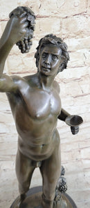 Signed Michelangelo Nude Young Dionysus Greek God Grape Harvest Bronze Figurine