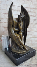 Bronze Marble Statue Lucifer Demon Fallen Angel Satan Crucifix Cross Figurine