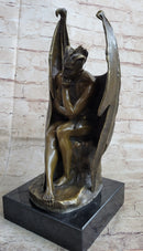 Bronze Marble Statue Lucifer Demon Fallen Angel Satan Crucifix Cross Figurine