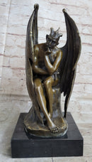 Bronze Marble Statue Lucifer Demon Fallen Angel Satan Crucifix Cross Figurine