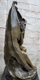 Bronze Marble Statue Lucifer Demon Fallen Angel Satan Crucifix Cross Figurine