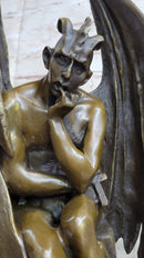 Bronze Marble Statue Lucifer Demon Fallen Angel Satan Crucifix Cross Figurine