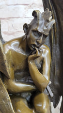 Bronze Marble Statue Lucifer Demon Fallen Angel Satan Crucifix Cross Figurine