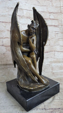 Bronze Marble Statue Lucifer Demon Fallen Angel Satan Crucifix Cross Figurine