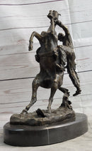 Cowboy Bucked off Rearing Horse Bronze Sculpture Statue Country Western Decor Marble Base