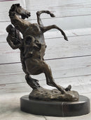 Cowboy Bucked off Rearing Horse Bronze Sculpture Statue Country Western Decor Marble Base