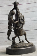 Cowboy Bucked off Rearing Horse Bronze Sculpture Statue Country Western Decor Marble Base