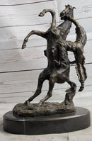 Cowboy Bucked off Rearing Horse Bronze Sculpture Statue Country Western Decor Marble Base