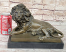 Signed Barye African Male Lion King of Jungle Resting Bronze Sculpture Art Deco