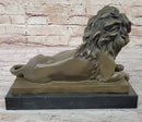 Signed Barye African Male Lion King of Jungle Resting Bronze Sculpture Art Deco