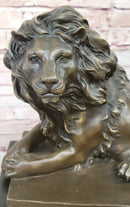 Signed Barye African Male Lion King of Jungle Resting Bronze Sculpture Art Deco