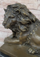 Signed Barye African Male Lion King of Jungle Resting Bronze Sculpture Art Deco