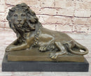 Signed Barye African Male Lion King of Jungle Resting Bronze Sculpture Art Deco