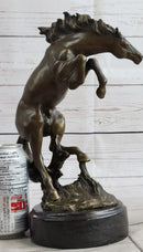 Rearing Horse Bronco Stallion Bronze Statue Sculpture Figure Marble Base 12" x 9.5"