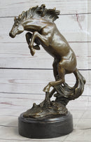 Rearing Horse Bronco Stallion Bronze Statue Sculpture Figure Marble Base 12" x 9.5"