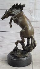 Rearing Horse Bronco Stallion Bronze Statue Sculpture Figure Marble Base 12" x 9.5"