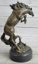 Rearing Horse Bronco Stallion Bronze Statue Sculpture Figure Marble Base 12" x 9.5"