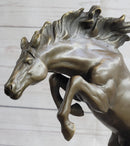 Rearing Horse Bronco Stallion Bronze Statue Sculpture Figure Marble Base 12" x 9.5"
