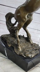 Rearing Horse Bronze Metal Statue Sculpture Figure on Marble Base