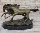 Two Horses Running Galloping - Signed Original Bronze Art Sculpture on Marble Base