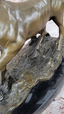 Two Horses Running Galloping - Signed Original Bronze Art Sculpture on Marble Base