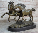 Galloping Pair of Horses Bronze Statue Sculpture Decor Signed Zhang 10" x 17"
