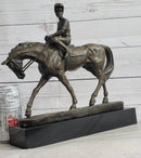 Polo Jockey on Horseback Equestrian Bronze Statue Sculpture Signed Art on Marble Base