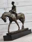 Polo Jockey on Horseback Equestrian Bronze Statue Sculpture Signed Art on Marble Base
