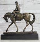 Polo Jockey on Horseback Equestrian Bronze Statue Sculpture Signed Art on Marble Base