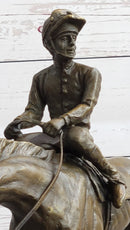 Polo Jockey on Horseback Equestrian Bronze Statue Sculpture Signed Art on Marble Base