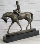 Polo Jockey on Horseback Equestrian Bronze Statue Sculpture Signed Art on Marble Base