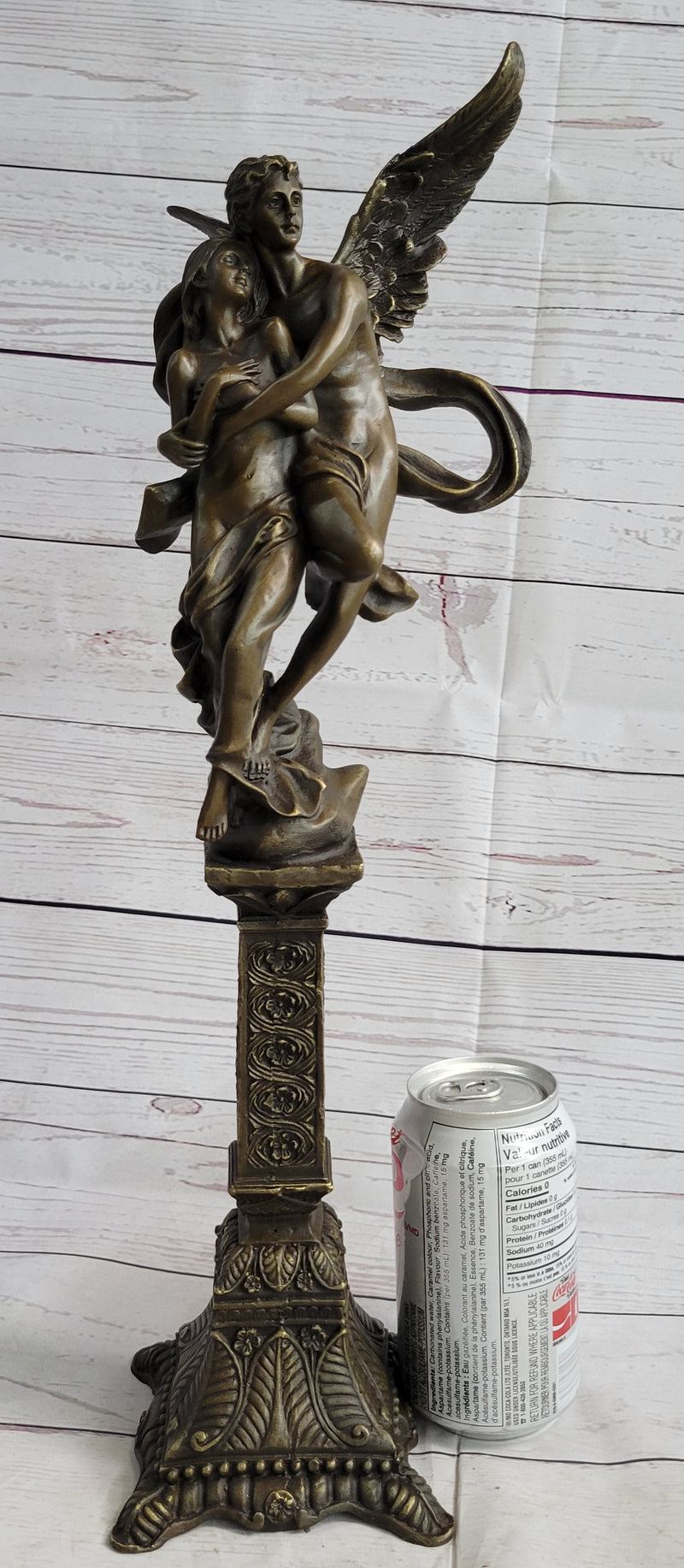 19'' Tall Nude Male Angel Carries Girl Mythical Deco Bronze Sculpture Art Nouveau