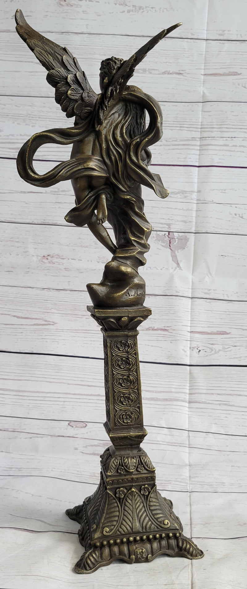 19'' Tall Nude Male Angel Carries Girl Mythical Deco Bronze Sculpture Art Nouveau