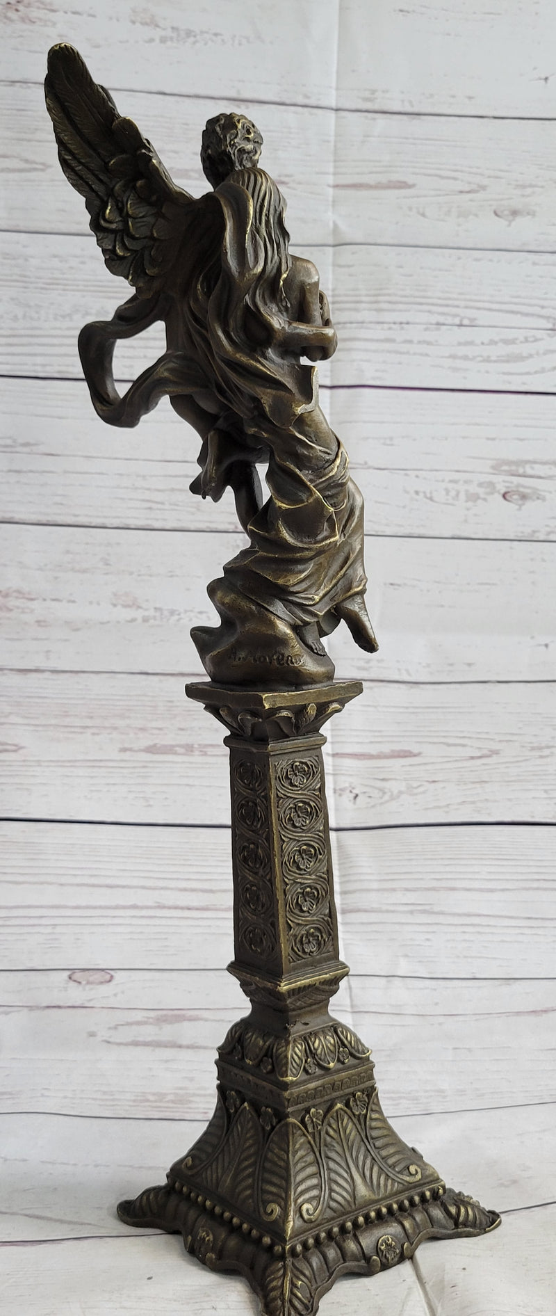 19'' Tall Nude Male Angel Carries Girl Mythical Deco Bronze Sculpture Art Nouveau