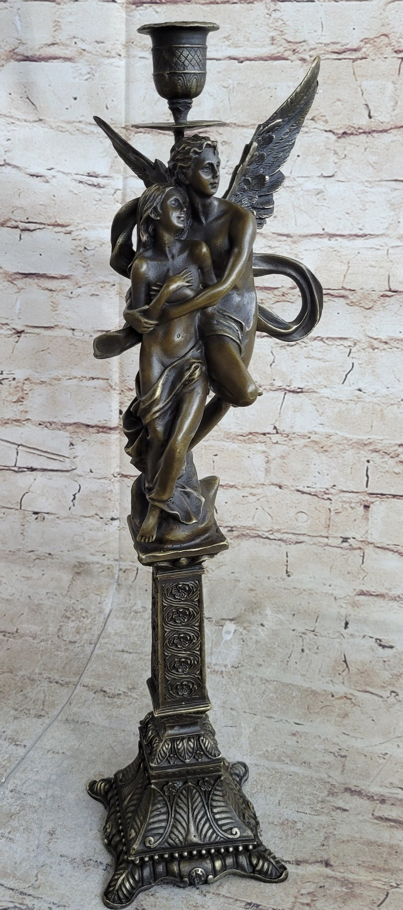 100% Solid Bronze Sculpture Angel ''Psyche and Eros ''Statue Figure Cupid