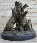 HUNTING DOGS ENGLISH BULLDOG SHEPHERD BRONZE SCULPTURE FIGURINE MARBLE BASE DECO