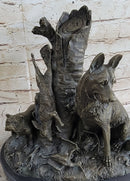 HUNTING DOGS ENGLISH BULLDOG SHEPHERD BRONZE SCULPTURE FIGURINE MARBLE BASE DECO