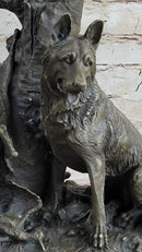 HUNTING DOGS ENGLISH BULLDOG SHEPHERD BRONZE SCULPTURE FIGURINE MARBLE BASE DECO
