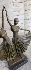Chiparus Gemini Twin Russian Dancers Art Deco Sculpture Statue on Marble Base