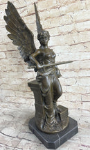 Winged Angel Warrior Goddess Nike Victory Bronze Statue Sculpture Marble Base