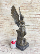 Winged Angel Warrior Goddess Nike Victory Bronze Statue Sculpture Marble Base