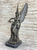 Winged Angel Warrior Goddess Nike Victory Bronze Statue Sculpture Marble Base