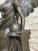 Winged Angel Warrior Goddess Nike Victory Bronze Statue Sculpture Marble Base