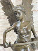 Winged Angel Warrior Goddess Nike Victory Bronze Statue Sculpture Marble Base