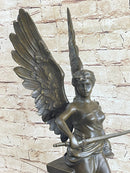 Winged Angel Warrior Goddess Nike Victory Bronze Statue Sculpture Marble Base