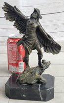 Native American Indian Eagle Dancer Shaman Medicine Man Bronze Sculpture Statue Marble Base
