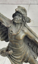 Native American Indian Eagle Dancer Shaman Medicine Man Bronze Sculpture Statue Marble Base
