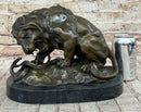 Lion vs. Snake Bronze Sculpture Animal Sculpture A. Barye Figurine on Marble Base