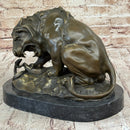 Lion vs. Snake Bronze Sculpture Animal Sculpture A. Barye Figurine on Marble Base