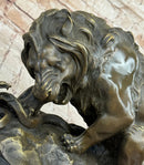 Lion vs. Snake Bronze Sculpture Animal Sculpture A. Barye Figurine on Marble Base